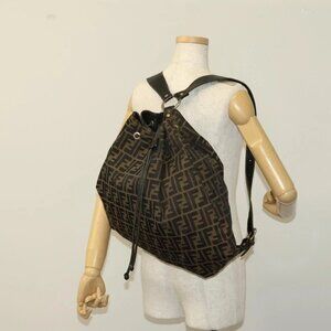 FENDI Zucca Canvas Backpack Brown Black gold Auth ep8792